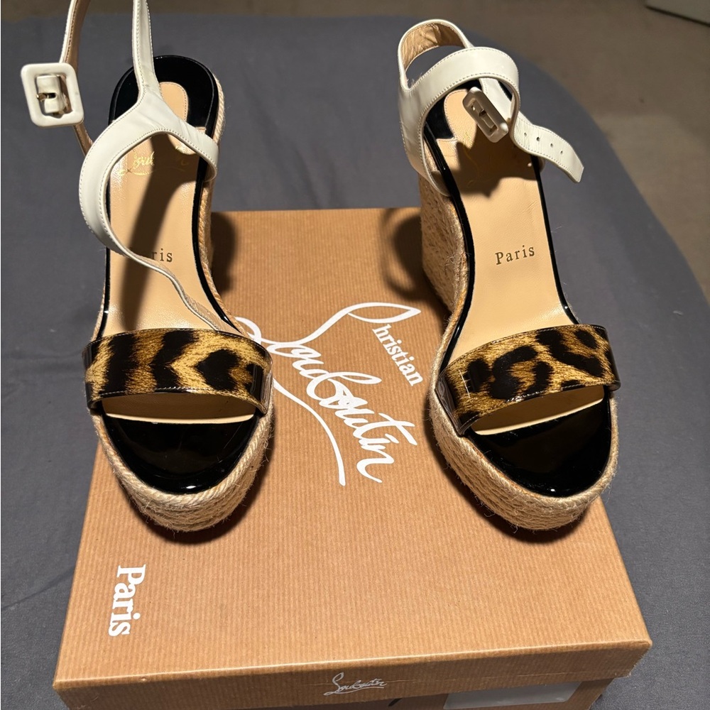 Christian Louboutin Leopard and White Wedge Shoes